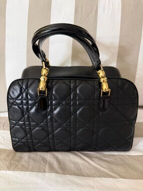 Christian Dior Black Quilted Satchel with Gold Hardware